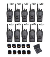Set van 10 Wouxun KG-969 UHF IP65 10Watt Portofoons met tafellader D-shape oortje en koffer
