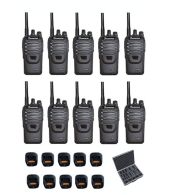 Set van 10 Wouxun KG-969 UHF IP65 10Watt Portofoons met tafellader en koffer