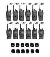Set van 12 Wouxun KG-969 UHF IP65 10Watt Portofoons met tafellader en D-shape oortje