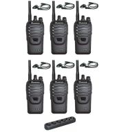 Set van 6 Wouxun KG-969 UHF IP65 10Watt Portofoons met multilader en D-shape oortje