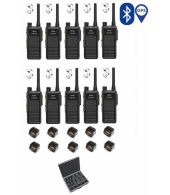 Set van 10 Hytera HP605G DMR UHF IP67 5W GPS, Bluetooth tafellader D-shape oortje en koffer