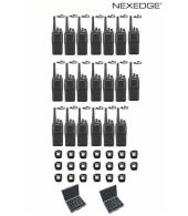 Set van 20 Kenwood NX-1300NE3 UHF Nexedge IP54 5Watt Portofoon met tafellader koffer en D-shape oortje