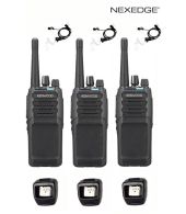 Set van 3 Kenwood NX-1300NE3 UHF Nexedge IP54 5Watt Portofoon met tafellader en beveiligingoortje