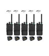Set van 5 Caltta PH600 UHF DMR IP68 4Watt GPS, Bluetooth met tafellader en beveiliging oortje