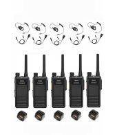 Set van 5 Hytera HP605 UHF DMR IP67 5Watt met tafellader en D-shape oortje