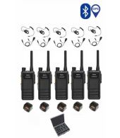 Set van 5 Hytera HP605G DMR UHF IP67 5W GPS, Bluetooth tafellader en D-shape oortje en koffer