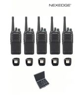 Set van 5 Kenwood NX-1300NE3 UHF Nexedge IP54 5Watt Portofoon met tafellader en koffer