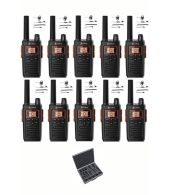 Set van 10 Cobra RX380 PMR446 portofoons IPX2 met D-shape oortje en koffer