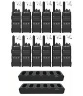 Set van 12 Cobra PX650 UHF PMR446 portofoons met multilader en beveiliging oortje