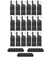 Set van 18 Cobra PX650 UHF PMR446 portofoons met multilader en beveiliging oortje