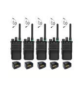Set van 5 Caltta PH600 UHF DMR IP68 4Watt GPS, Bluetooth met tafellader en G-shape oortje