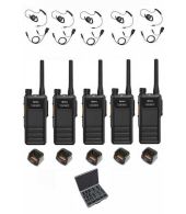 Set van 5 Hytera HP605 UHF DMR IP67 5Watt met tafellader D-shape oortje en koffer
