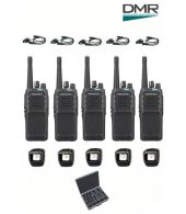 Set van 5 Kenwood NX-1300DE3 UHF DMR IP54 5Watt met tafellader, koffer en D-shape oortje