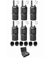 Set van 6 Inrico T320 V2 4G LTE Zello Portofoon, GPS, Wifi met tafellader, G-shape oortje en koffer