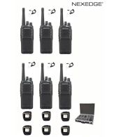 Set van 6 Kenwood NX-1300NE3 UHF Nexedge IP54 5Watt Portofoon met tafellader koffer en beveiligingoortje