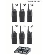 Set van 6 Kenwood NX-1300NE3 UHF Nexedge IP54 5Watt Portofoon met multilader en beveiligingoortje