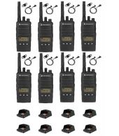 Set van 8 Motorola XT460 IP55 PMR446 met D-shape oortje M1 2-Pins en tafellader 